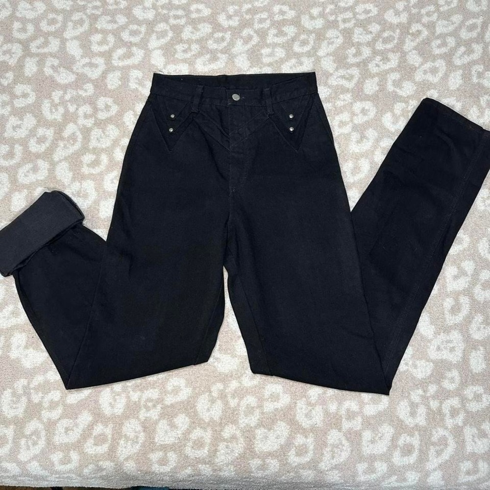 Roper Vintage High-Waisted Black Jeans Made in USA Silver Stud Pointed Yoke 9/10